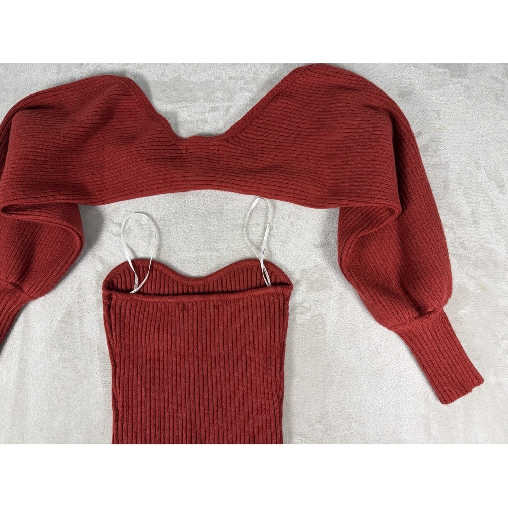 Lulus Red Two-Piece Ribbed‎ Knit Top Size Medium - Picture 4 of 12